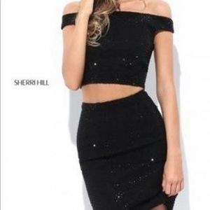 Sherri Hill Beaded Black Two-Piece Semi Dress